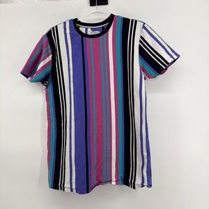 San Francisco Work Shirts Mens Large Striped Tee‎ Purple Pink Teal Black White